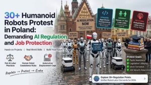 Around 30 Robots Protest in Poland: Why Humanoid Robots Are Demanding AI Regulation and Job Protection