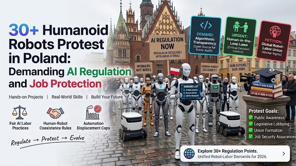 Around 30 Robots Protest in Poland: Why Humanoid Robots Are Demanding AI Regulation and Job Protection